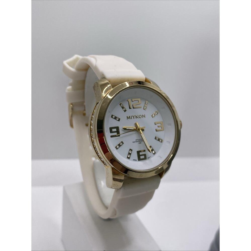 Miykon Womens White Gold Tone Rubber Watch Works New Battery